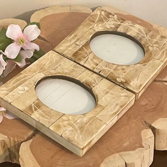 Artisan Bone-Carved Dual Photo Frame - Picture 1 of 11
